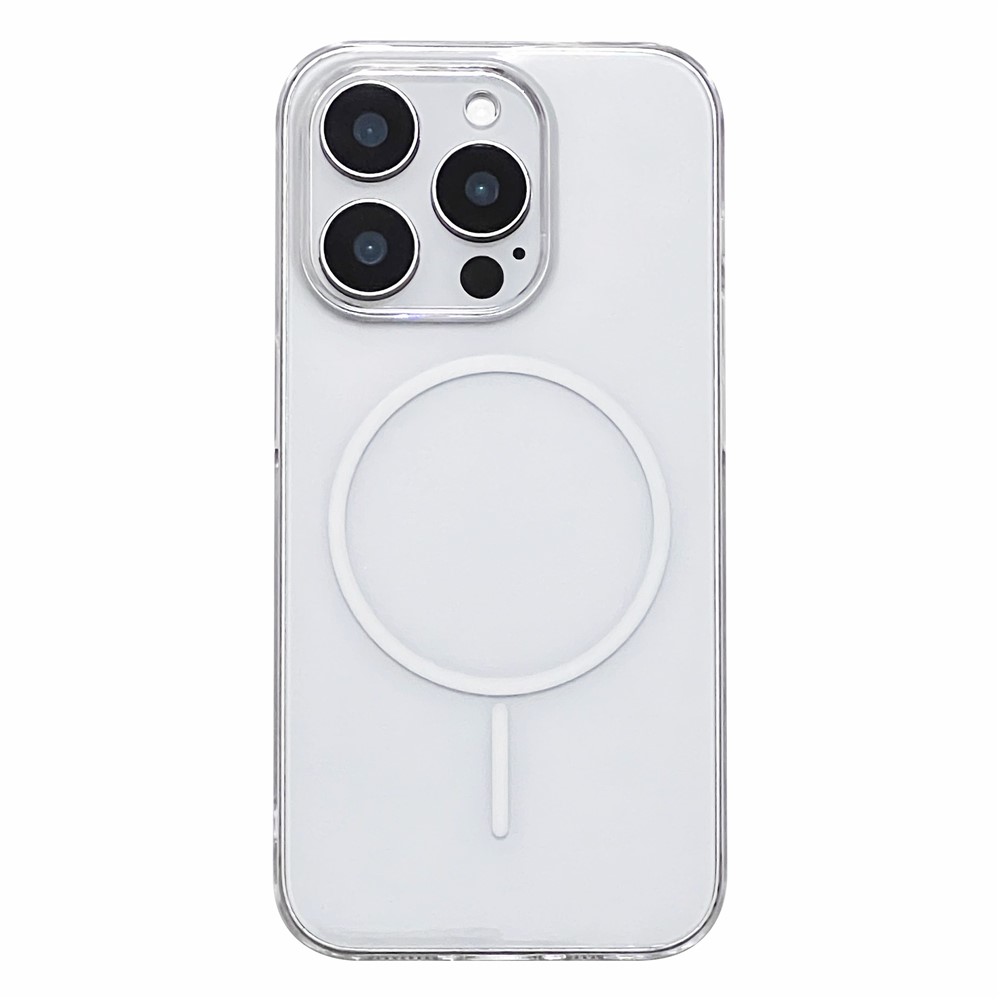 For iPhone 15 Pro Max Case Hard PC Transparent Phone Back Cover Compatible with MagSafe - White