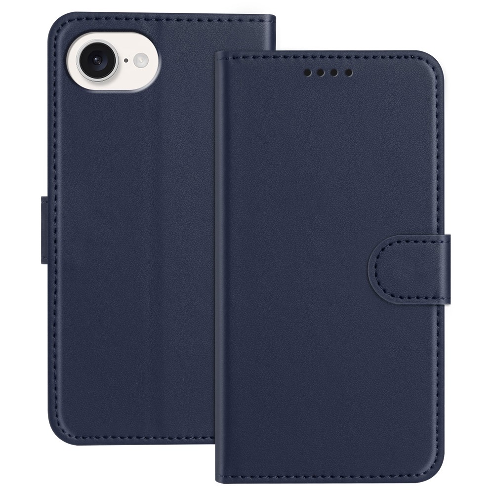 For iPhone 16e Leather Case Wallet Stand Solid Color Anti Drop Phone Cover - Blue