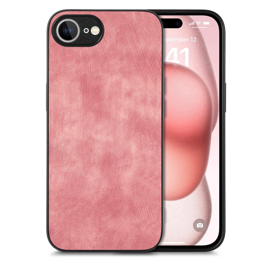 For iPhone 16e Case Shockproof Slim Retro Leather Phone Back Cover - Pink