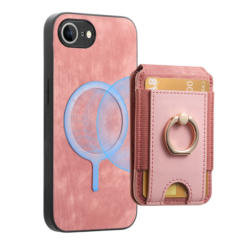 For iPhone 16e Case Compatible with MagSafe Leather Back Cover with Detachable Card Holder Kickstand - Pink