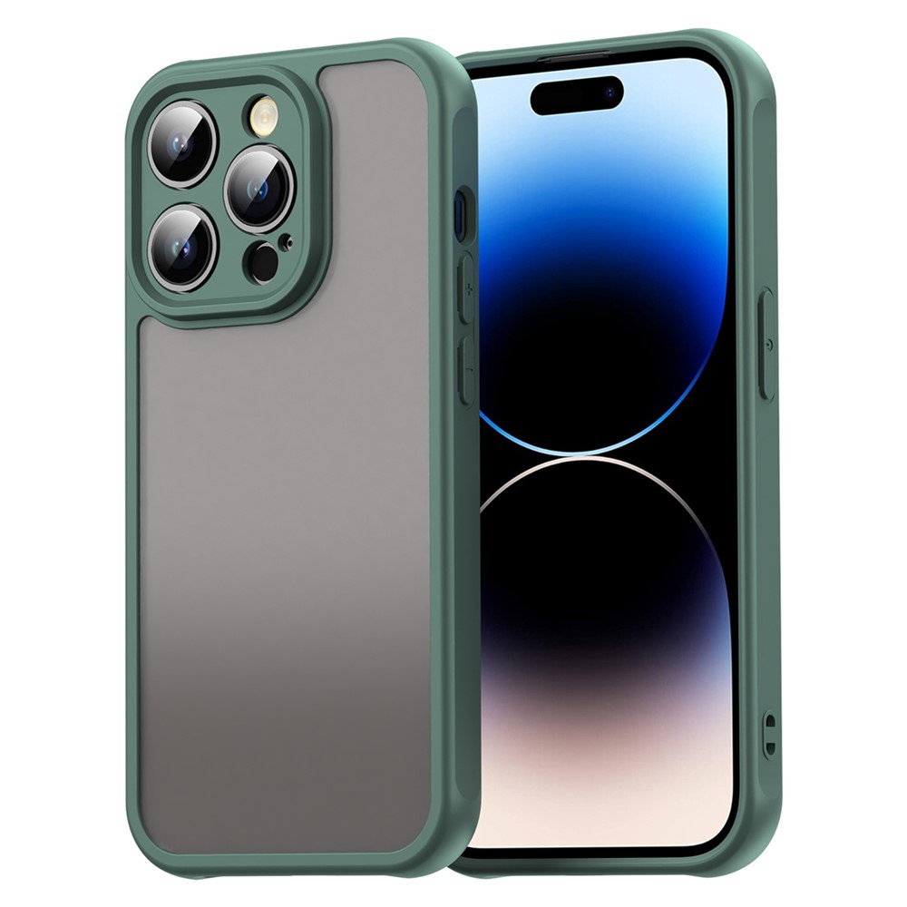 For iPhone 14 Pro Case Drop Proof Airbags Frosted Translucent PC + TPU Phone Back Cover - Green