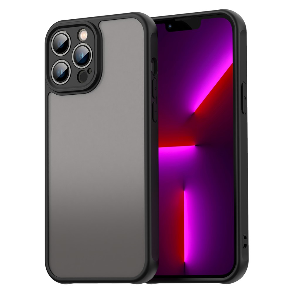 For iPhone 13 Pro Max Case Drop Proof Airbags Frosted Translucent PC + TPU Phone Back Cover - Black