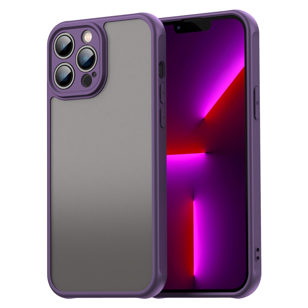 For iPhone 13 Pro Max Case Drop Proof Airbags Frosted Translucent PC + TPU Phone Back Cover - Purple