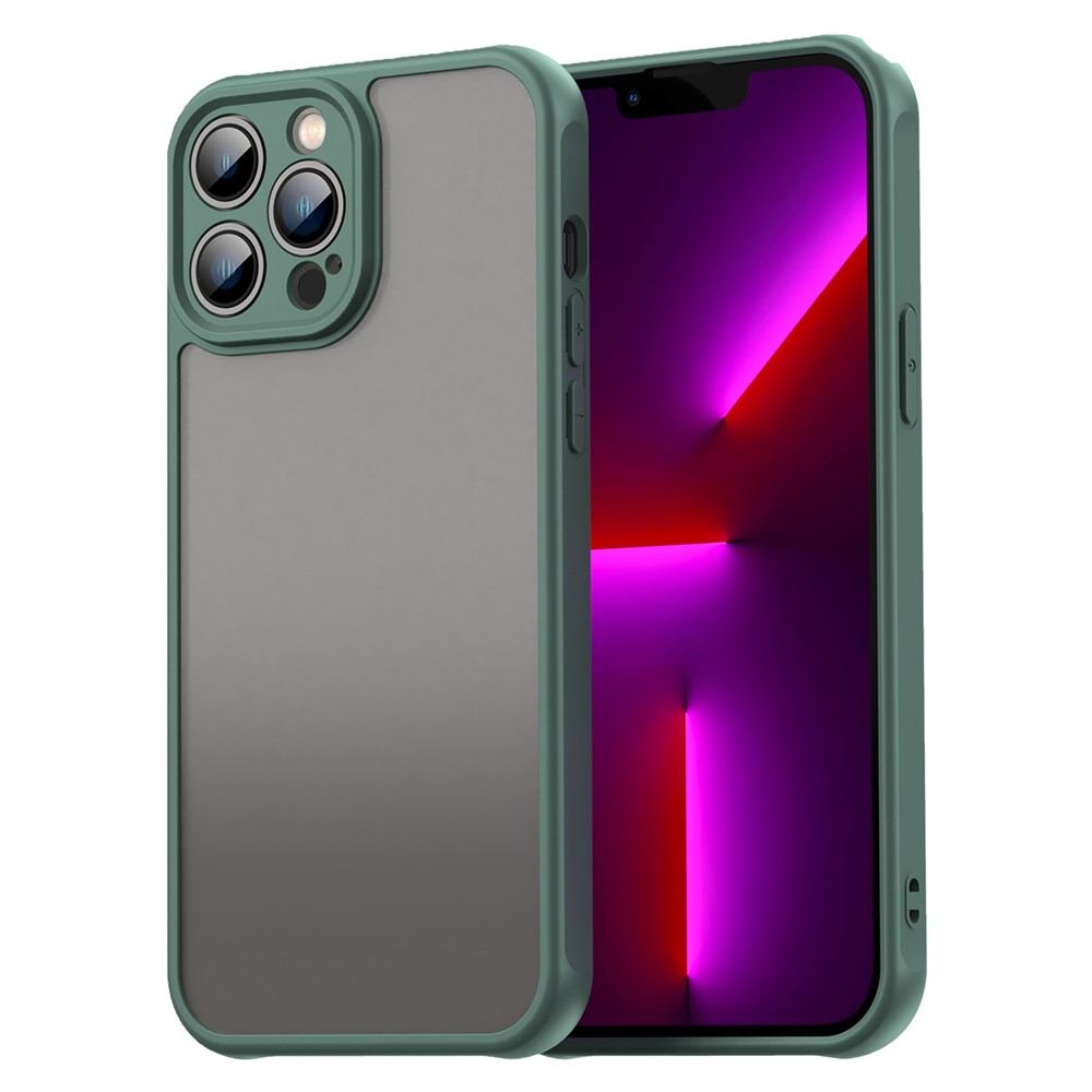 For iPhone 13 Pro Case Drop Proof Airbags Frosted Translucent PC + TPU Phone Back Cover - Green