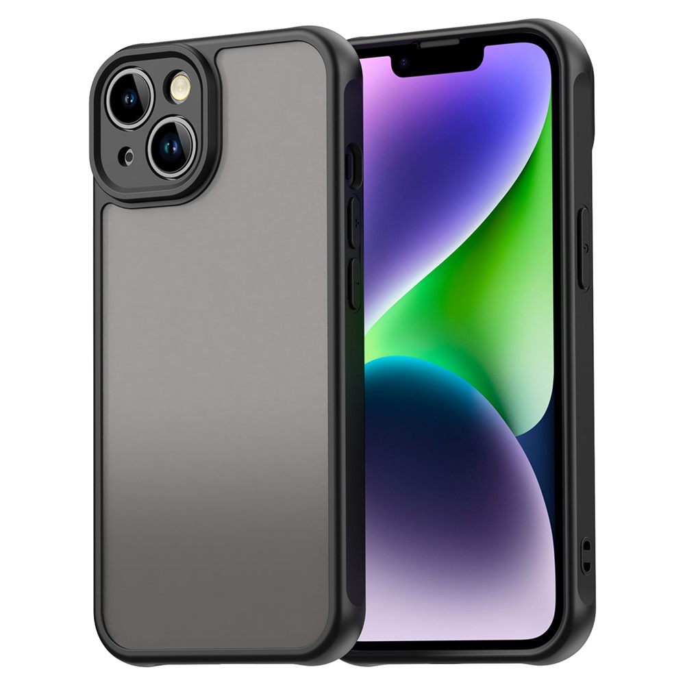 For iPhone 14 Case Drop Proof Airbags Frosted Translucent PC + TPU Phone Back Cover - Black
