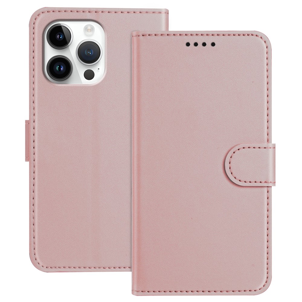 For iPhone 16 Pro Max Leather Case Wallet Stand Solid Color Anti Drop Phone Cover - Rose Gold