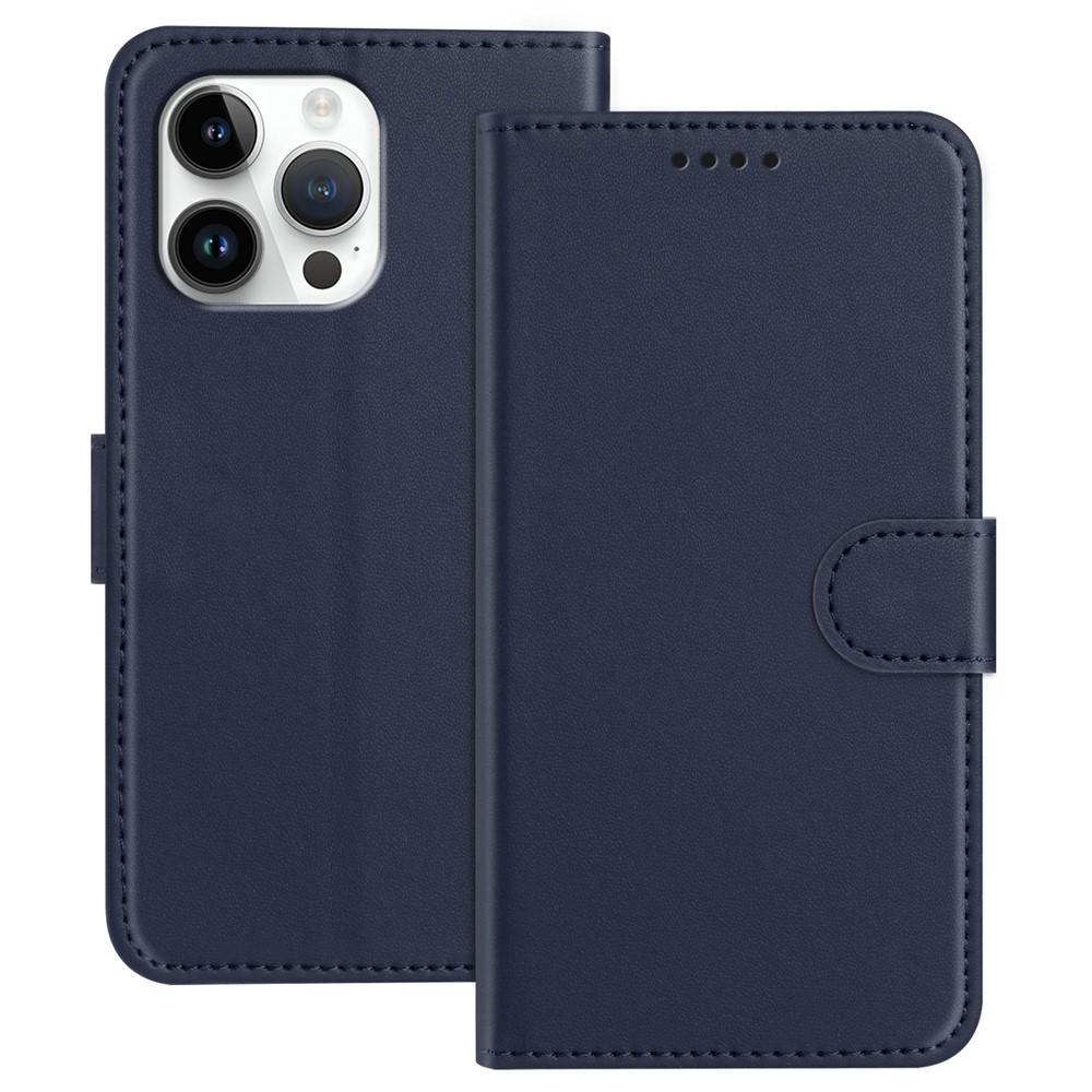 For iPhone 16 Pro Max Leather Case Wallet Stand Solid Color Anti Drop Phone Cover - Blue