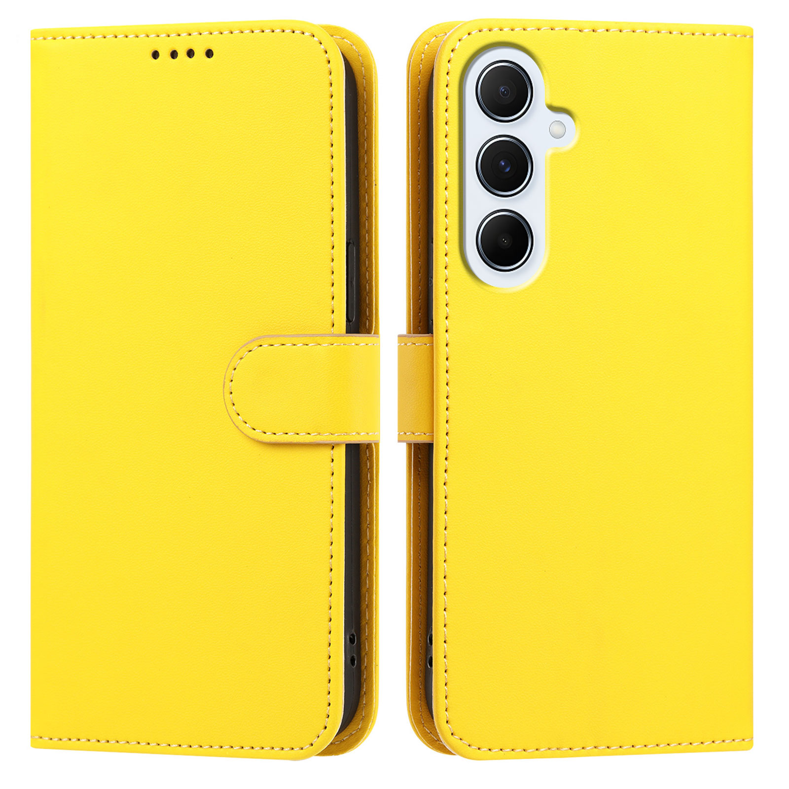 For Samsung Galaxy A16 4G / Galaxy A16 5G Leather Case Wallet Stand Solid Color Anti Drop Phone Cover - Yellow