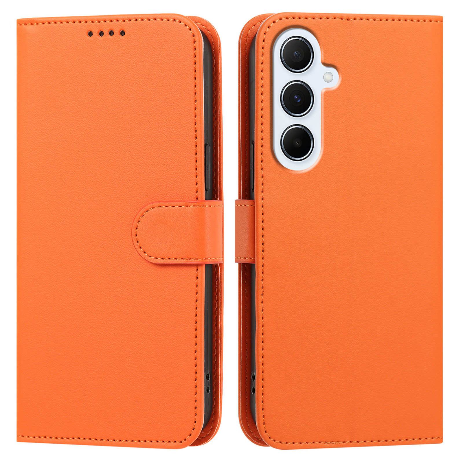 For Samsung Galaxy A16 4G / Galaxy A16 5G Leather Case Wallet Stand Solid Color Anti Drop Phone Cover - Orange