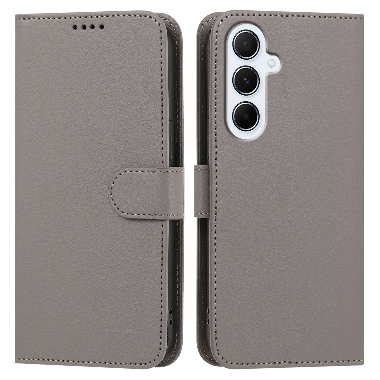 For Samsung Galaxy A16 4G / Galaxy A16 5G Leather Case Wallet Stand Solid Color Anti Drop Phone Cover - Gray