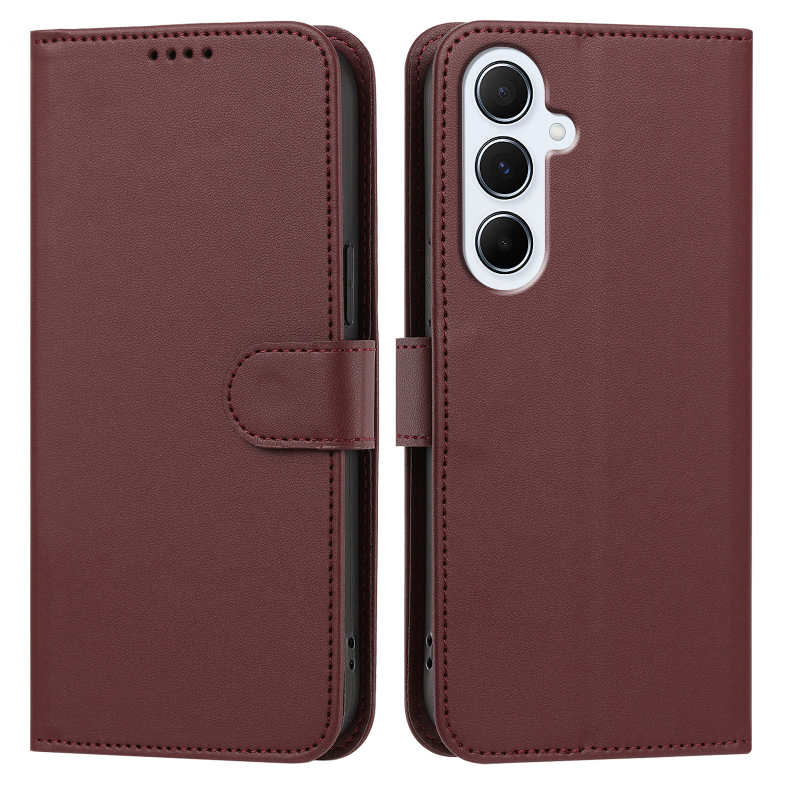 For Samsung Galaxy A16 4G / Galaxy A16 5G Leather Case Wallet Stand Solid Color Anti Drop Phone Cover - Wine Red