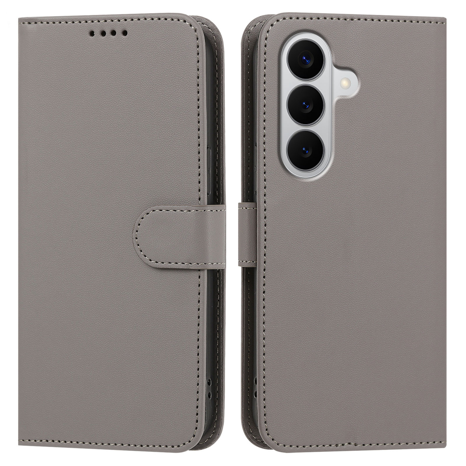 For Samsung Galaxy A26 5G Leather Case Wallet Stand Solid Color Anti Drop Phone Cover - Gray