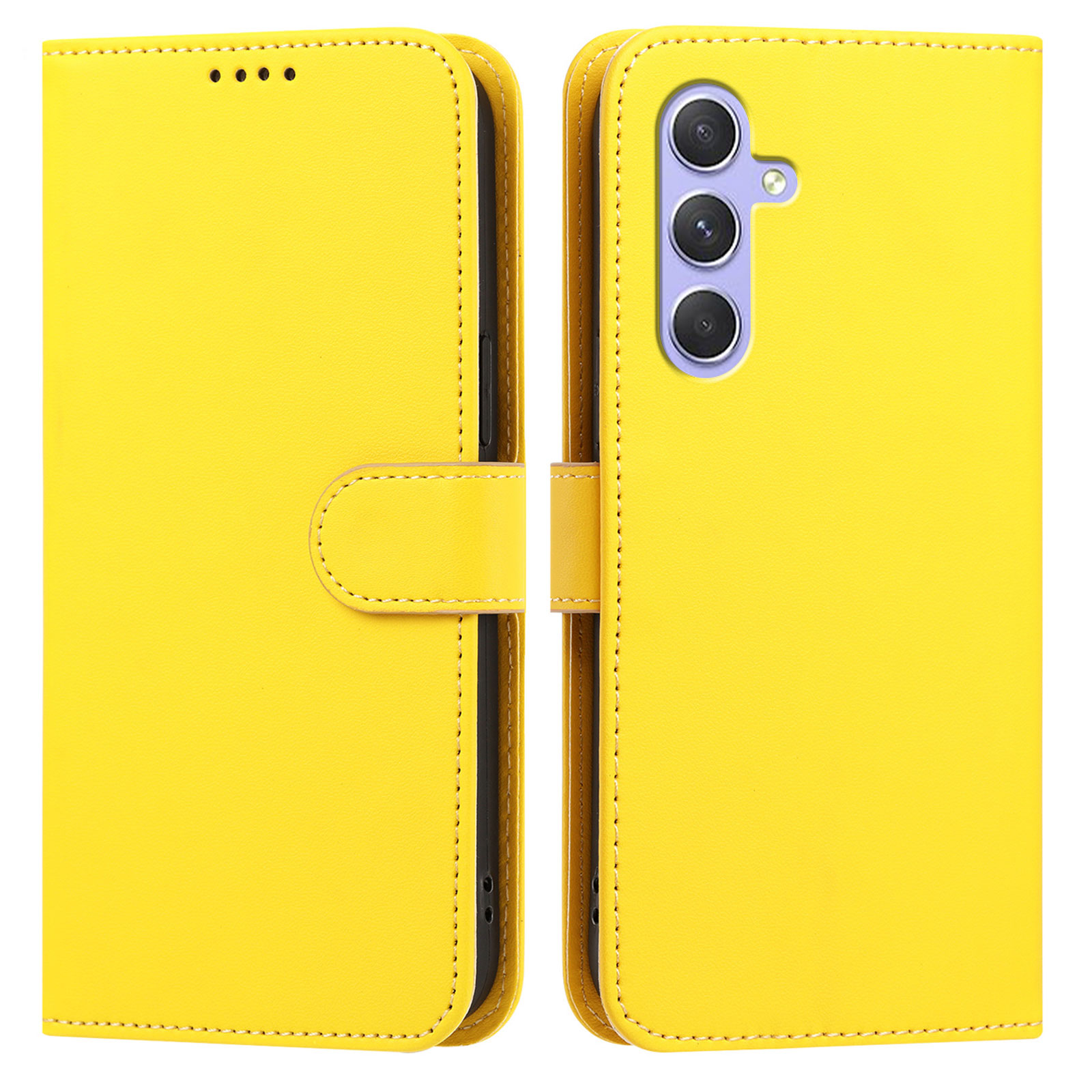 For Samsung Galaxy A55 5G Leather Case Wallet Stand Solid Color Anti Drop Phone Cover - Yellow