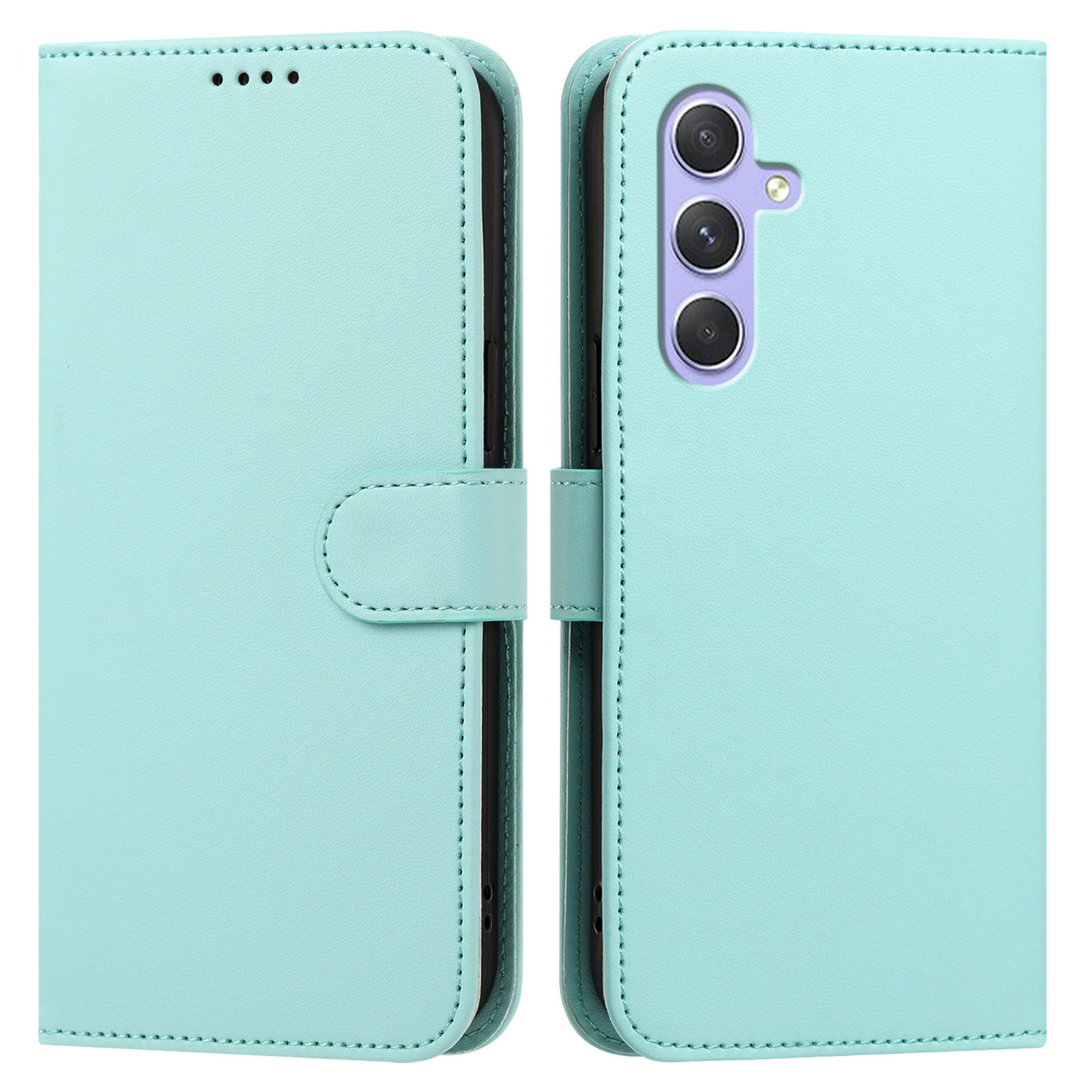 For Samsung Galaxy A55 5G Leather Case Wallet Stand Solid Color Anti Drop Phone Cover - Light Green