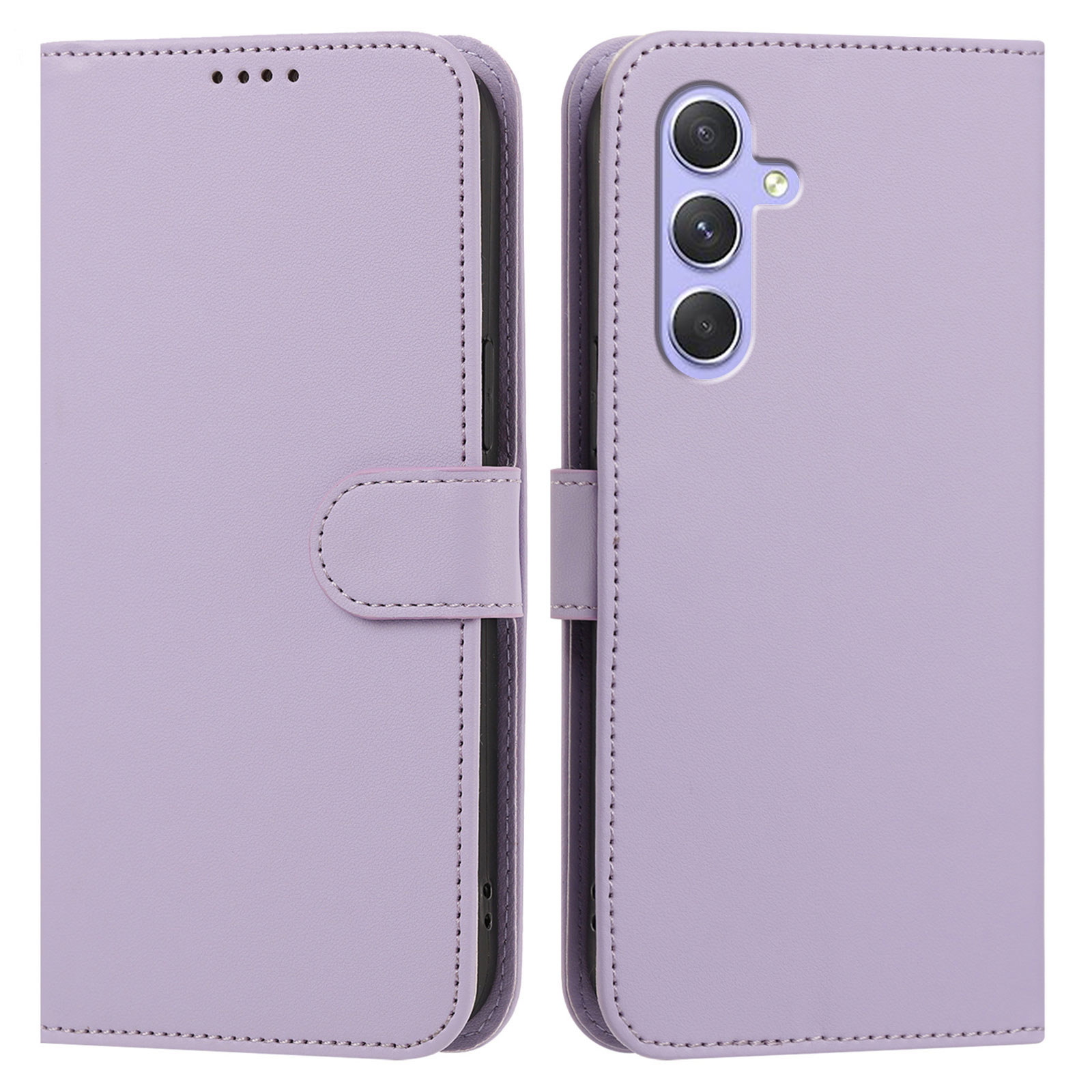For Samsung Galaxy A55 5G Leather Case Wallet Stand Solid Color Anti Drop Phone Cover - Light Purple