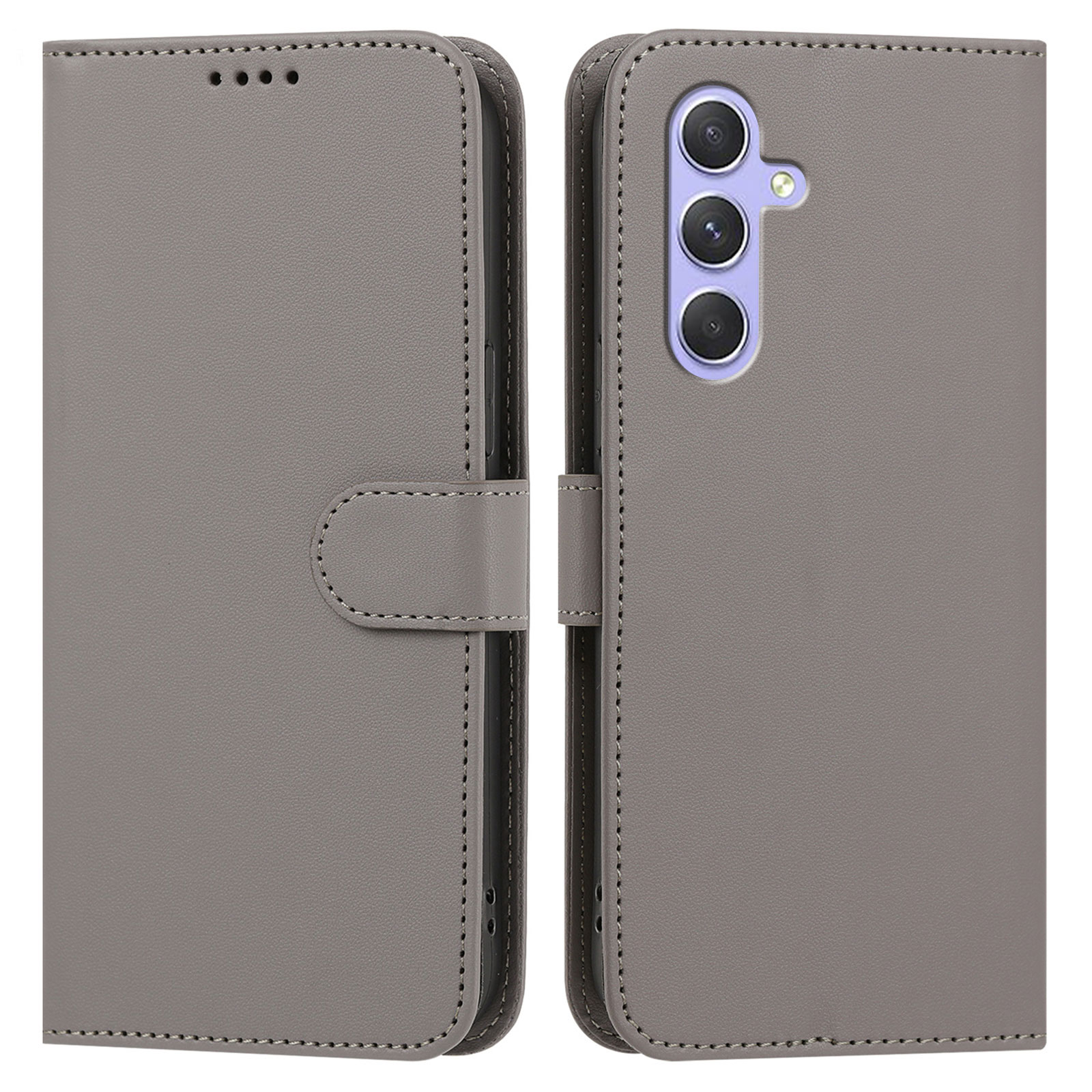 For Samsung Galaxy A55 5G Leather Case Wallet Stand Solid Color Anti Drop Phone Cover - Gray