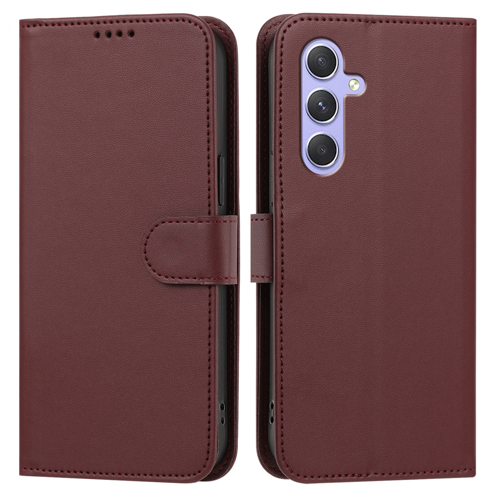 For Samsung Galaxy A55 5G Leather Case Wallet Stand Solid Color Anti Drop Phone Cover - Wine Red