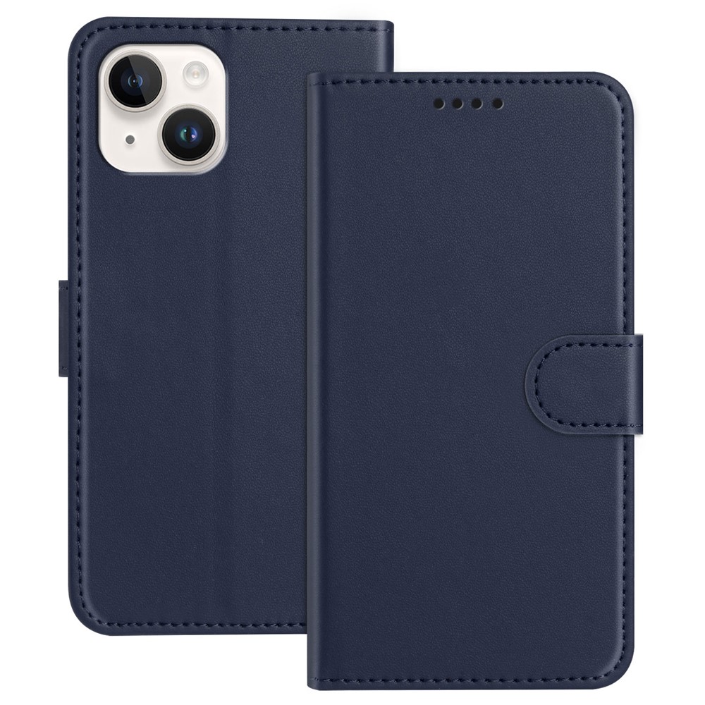 For iPhone 13 6.1 inch / iPhone 14 Leather Case Wallet Stand Solid Color Anti Drop Phone Cover - Blue