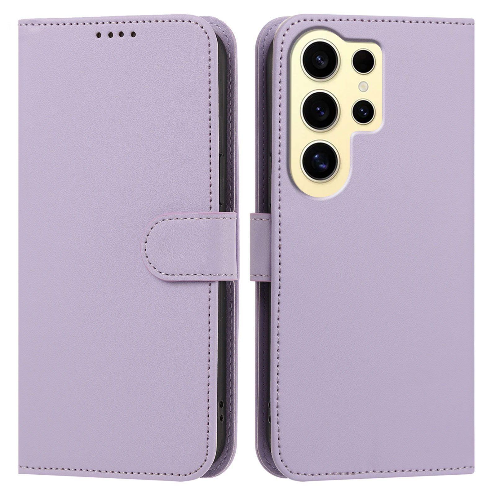 For Samsung Galaxy S24 Ultra Leather Case Wallet Stand Solid Color Anti Drop Phone Cover - Light Purple