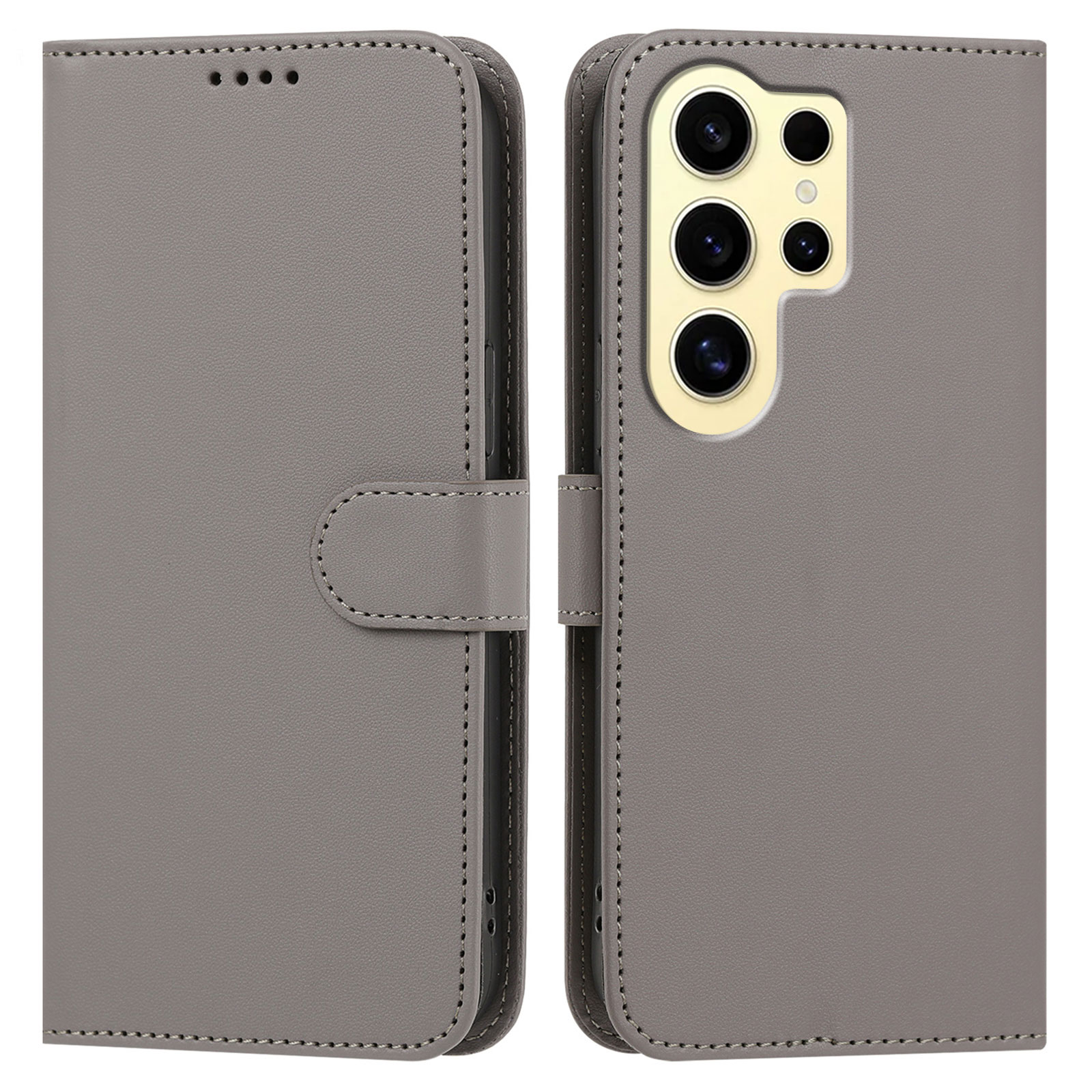 For Samsung Galaxy S24 Ultra Leather Case Wallet Stand Solid Color Anti Drop Phone Cover - Gray