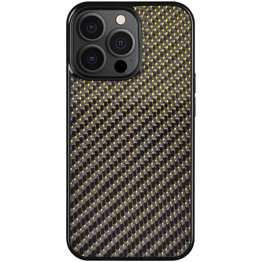 For iPhone 15 Pro Max Case Compatible with MagSafe Twill Texture Aramid Fiber TPU Shockproof Phone Cover - Gold