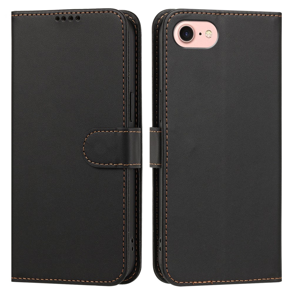 For iPhone SE (2022) / iPhone 6 4.7-inch / iPhone 6s 4.7-inch / iPhone 7 4.7 inch / iPhone 8 4.7 inch / iPhone SE (2020) Leather Case Wallet Stand Solid Color Anti Drop Phone Cover - Black