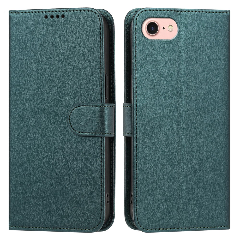 For iPhone SE (2022) / iPhone 6 4.7-inch / iPhone 6s 4.7-inch / iPhone 7 4.7 inch / iPhone 8 4.7 inch / iPhone SE (2020) Leather Case Wallet Stand Solid Color Anti Drop Phone Cover - Green