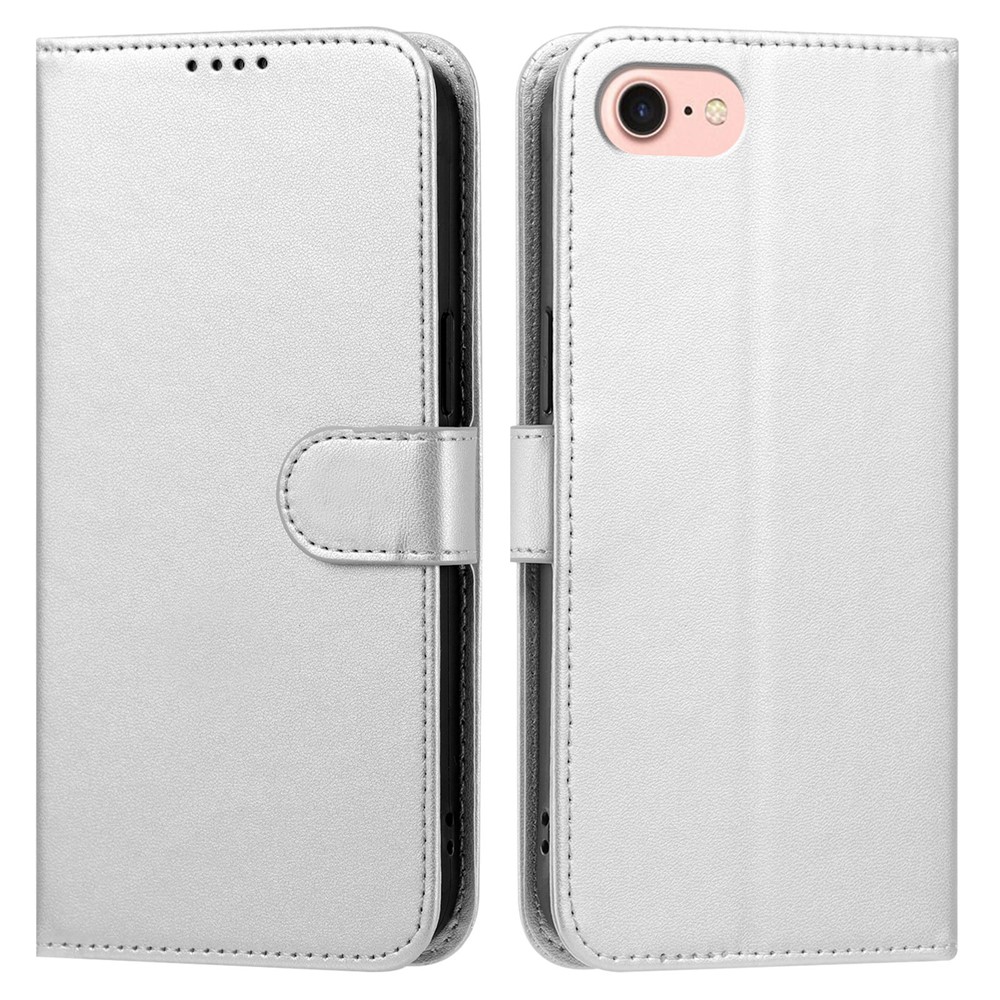 For iPhone SE (2022) / iPhone 6 4.7-inch / iPhone 6s 4.7-inch / iPhone 7 4.7 inch / iPhone 8 4.7 inch / iPhone SE (2020) Leather Case Wallet Stand Solid Color Anti Drop Phone Cover - Silver