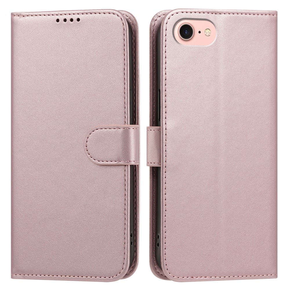 For iPhone SE (2022) / iPhone 6 4.7-inch / iPhone 6s 4.7-inch / iPhone 7 4.7 inch / iPhone 8 4.7 inch / iPhone SE (2020) Leather Case Wallet Stand Solid Color Anti Drop Phone Cover - Rose Gold