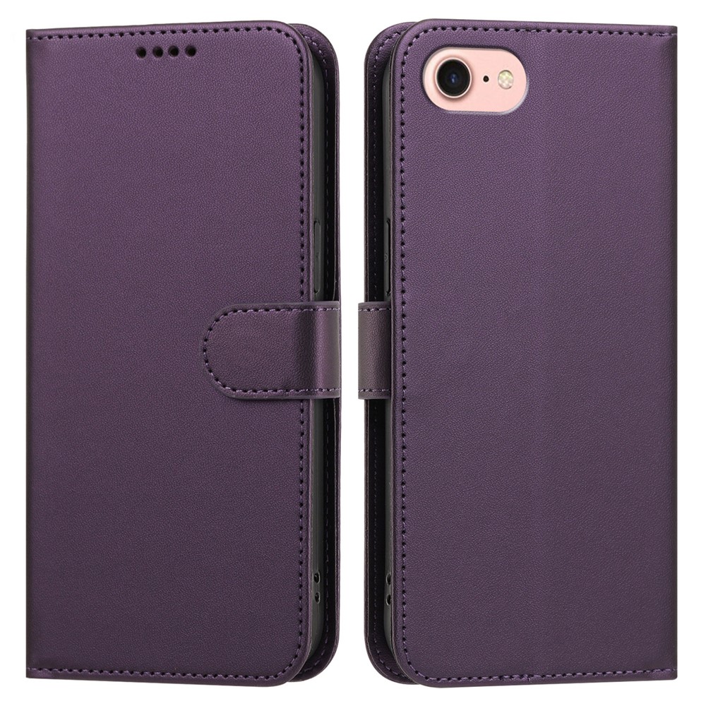 For iPhone SE (2022) / iPhone 6 4.7-inch / iPhone 6s 4.7-inch / iPhone 7 4.7 inch / iPhone 8 4.7 inch / iPhone SE (2020) Leather Case Wallet Stand Solid Color Anti Drop Phone Cover - Purple