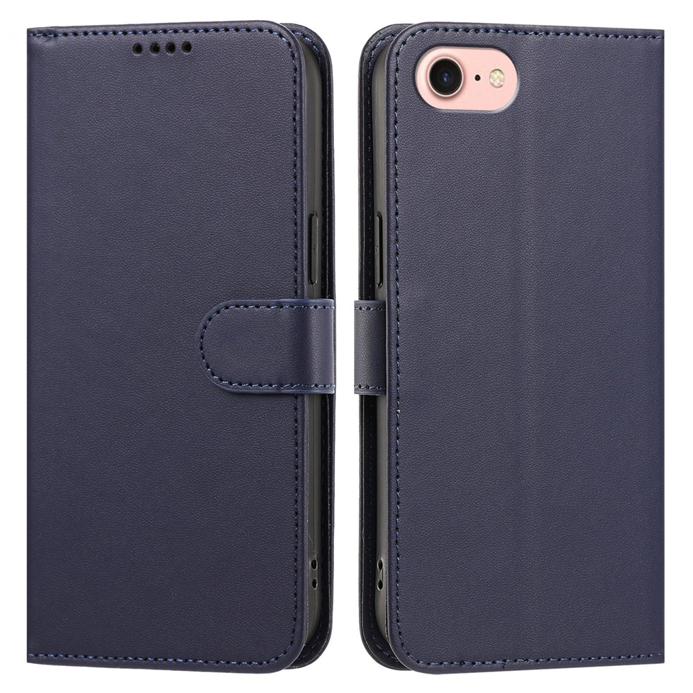 For iPhone SE (2022) / iPhone 6 4.7-inch / iPhone 6s 4.7-inch / iPhone 7 4.7 inch / iPhone 8 4.7 inch / iPhone SE (2020) Leather Case Wallet Stand Solid Color Anti Drop Phone Cover - Blue