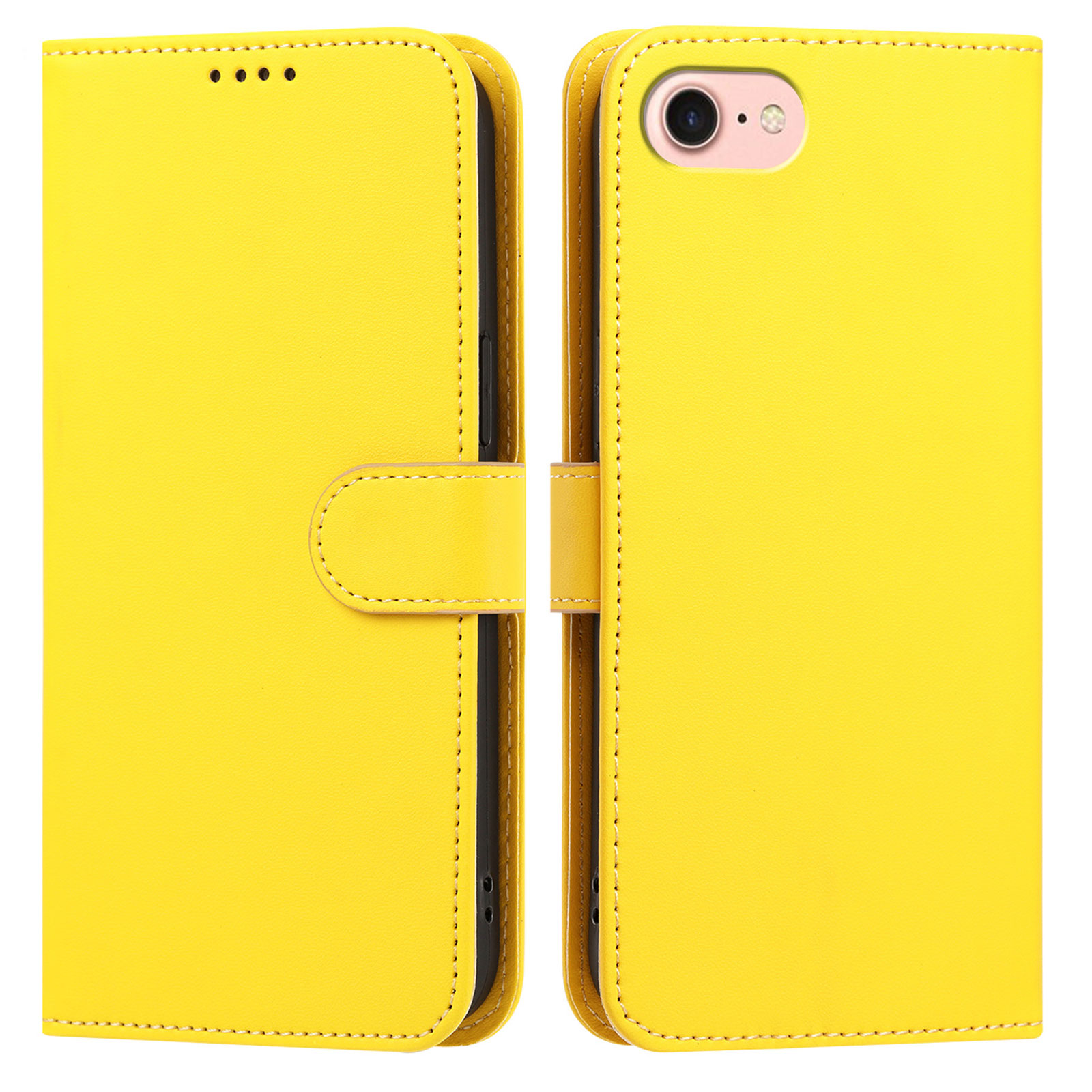 For iPhone SE (2022) / iPhone 6 4.7-inch / iPhone 6s 4.7-inch / iPhone 7 4.7 inch / iPhone 8 4.7 inch / iPhone SE (2020) Leather Case Wallet Stand Solid Color Anti Drop Phone Cover - Yellow