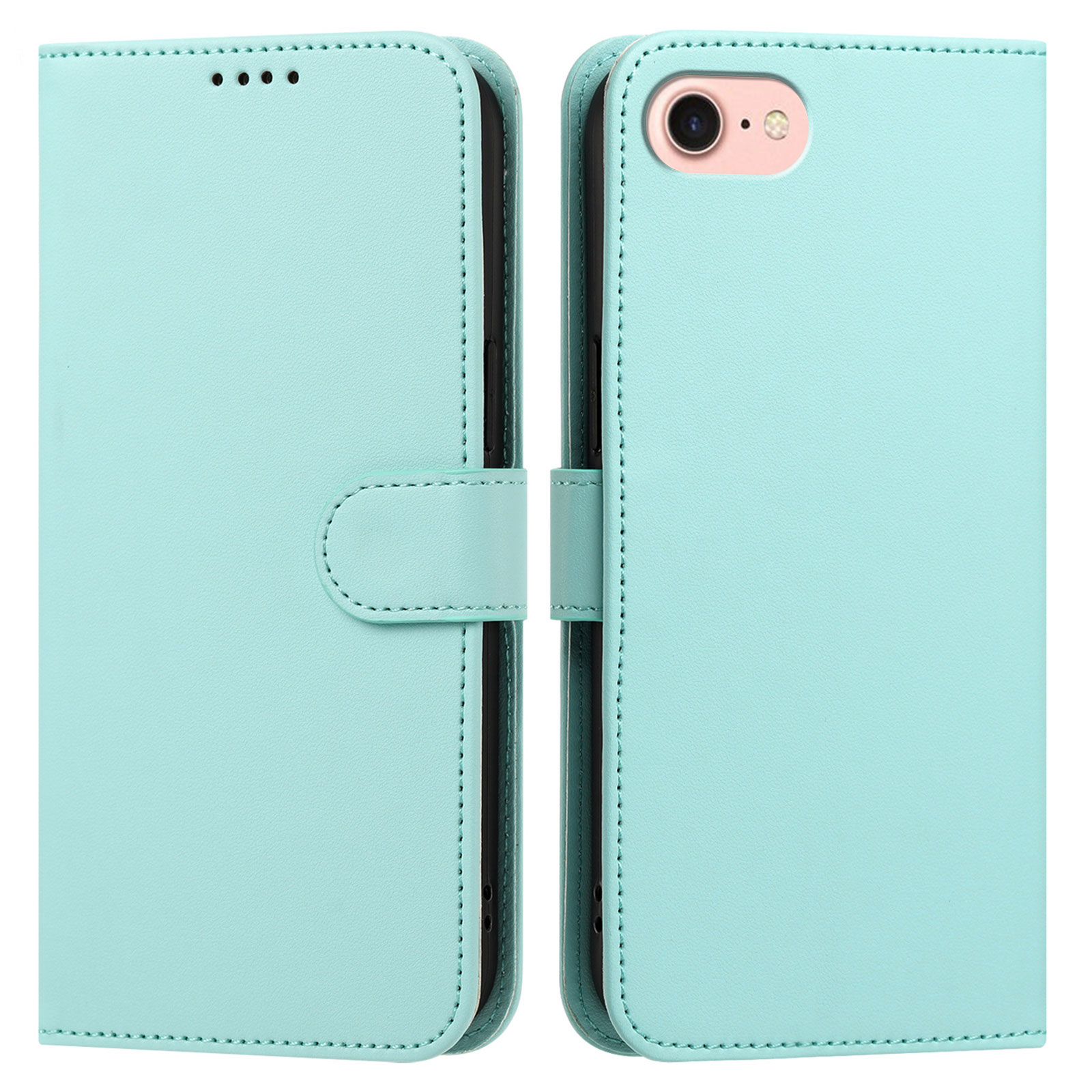For iPhone SE (2022) / iPhone 6 4.7-inch / iPhone 6s 4.7-inch / iPhone 7 4.7 inch / iPhone 8 4.7 inch / iPhone SE (2020) Leather Case Wallet Stand Solid Color Anti Drop Phone Cover - Light Green