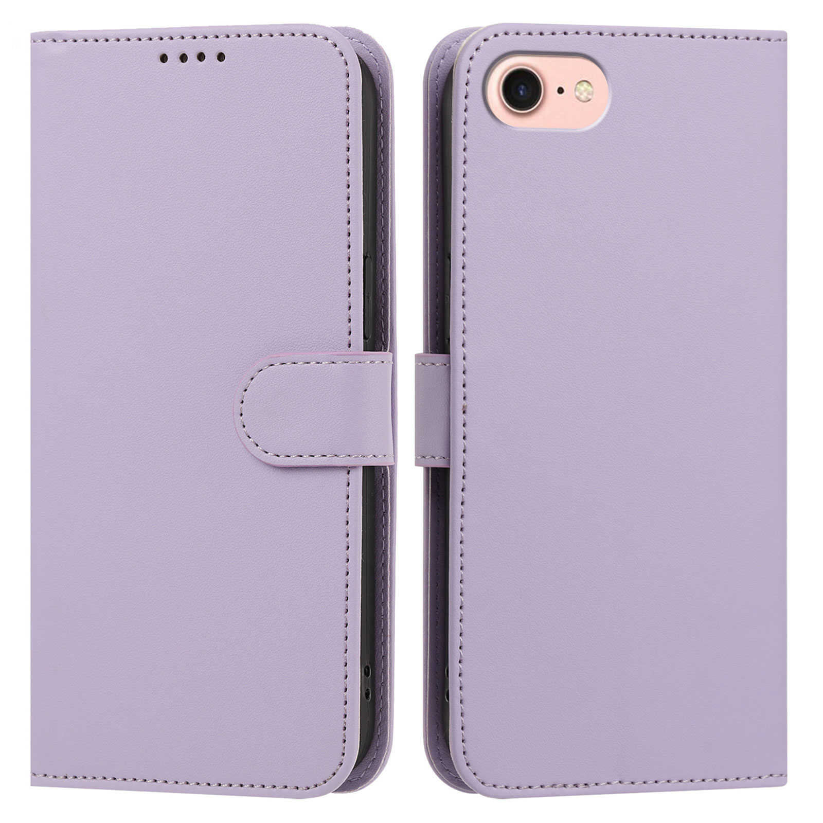 For iPhone SE (2022) / iPhone 6 4.7-inch / iPhone 6s 4.7-inch / iPhone 7 4.7 inch / iPhone 8 4.7 inch / iPhone SE (2020) Leather Case Wallet Stand Solid Color Anti Drop Phone Cover - Light Purple