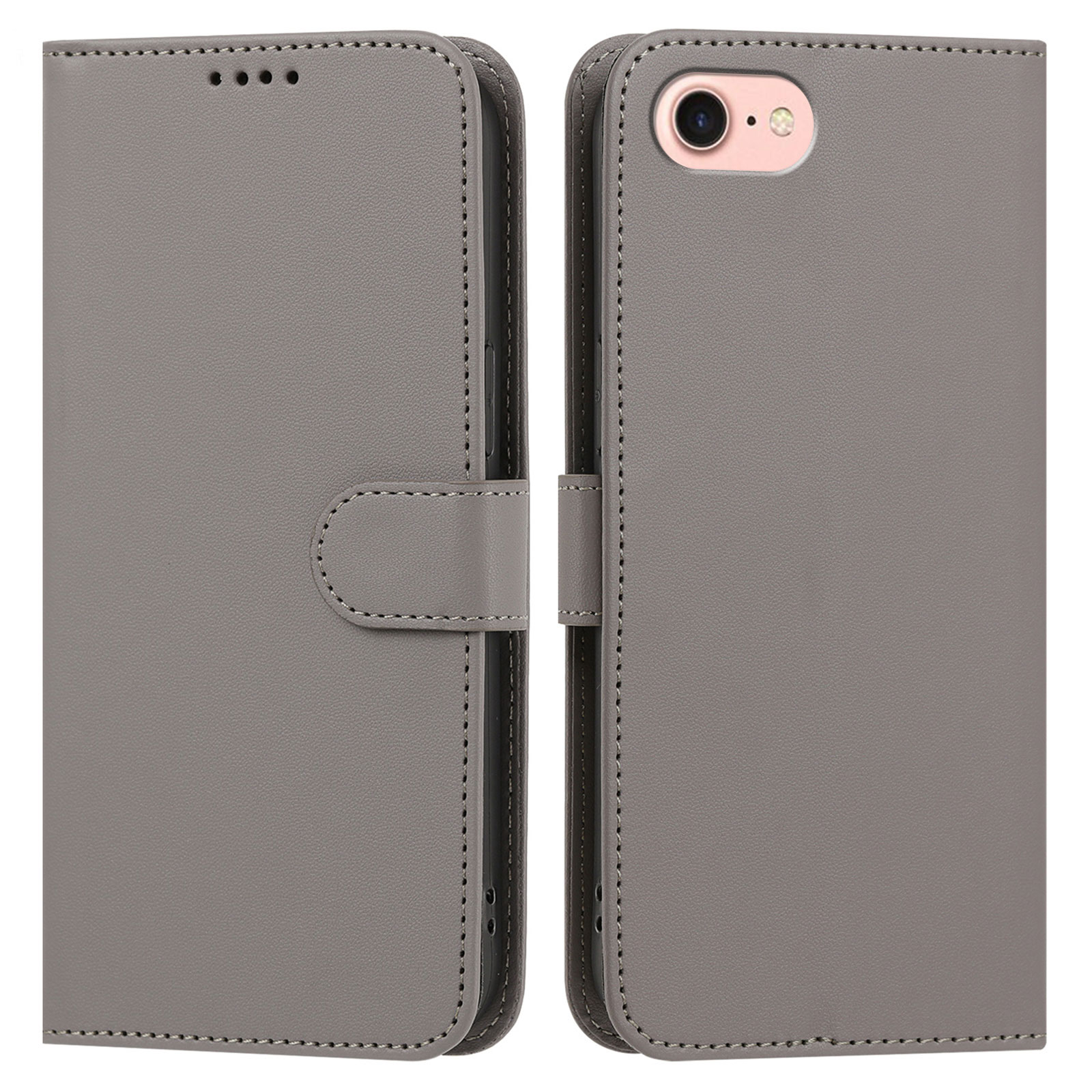 For iPhone SE (2022) / iPhone 6 4.7-inch / iPhone 6s 4.7-inch / iPhone 7 4.7 inch / iPhone 8 4.7 inch / iPhone SE (2020) Leather Case Wallet Stand Solid Color Anti Drop Phone Cover - Gray