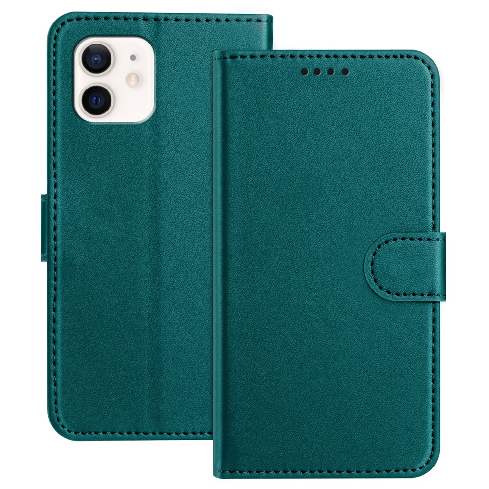 For iPhone 12 Pro 6.1 inch / iPhone 12 6.1 inch Leather Case Wallet Stand Solid Color Anti Drop Phone Cover - Green