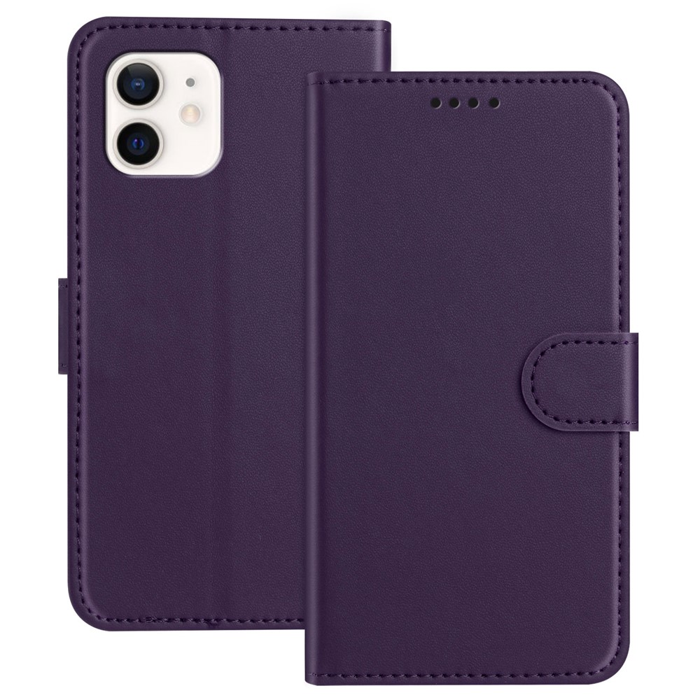 For iPhone 12 Pro 6.1 inch / iPhone 12 6.1 inch Leather Case Wallet Stand Solid Color Anti Drop Phone Cover - Purple