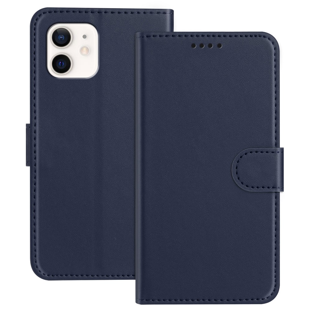 For iPhone 12 Pro 6.1 inch / iPhone 12 6.1 inch Leather Case Wallet Stand Solid Color Anti Drop Phone Cover - Blue