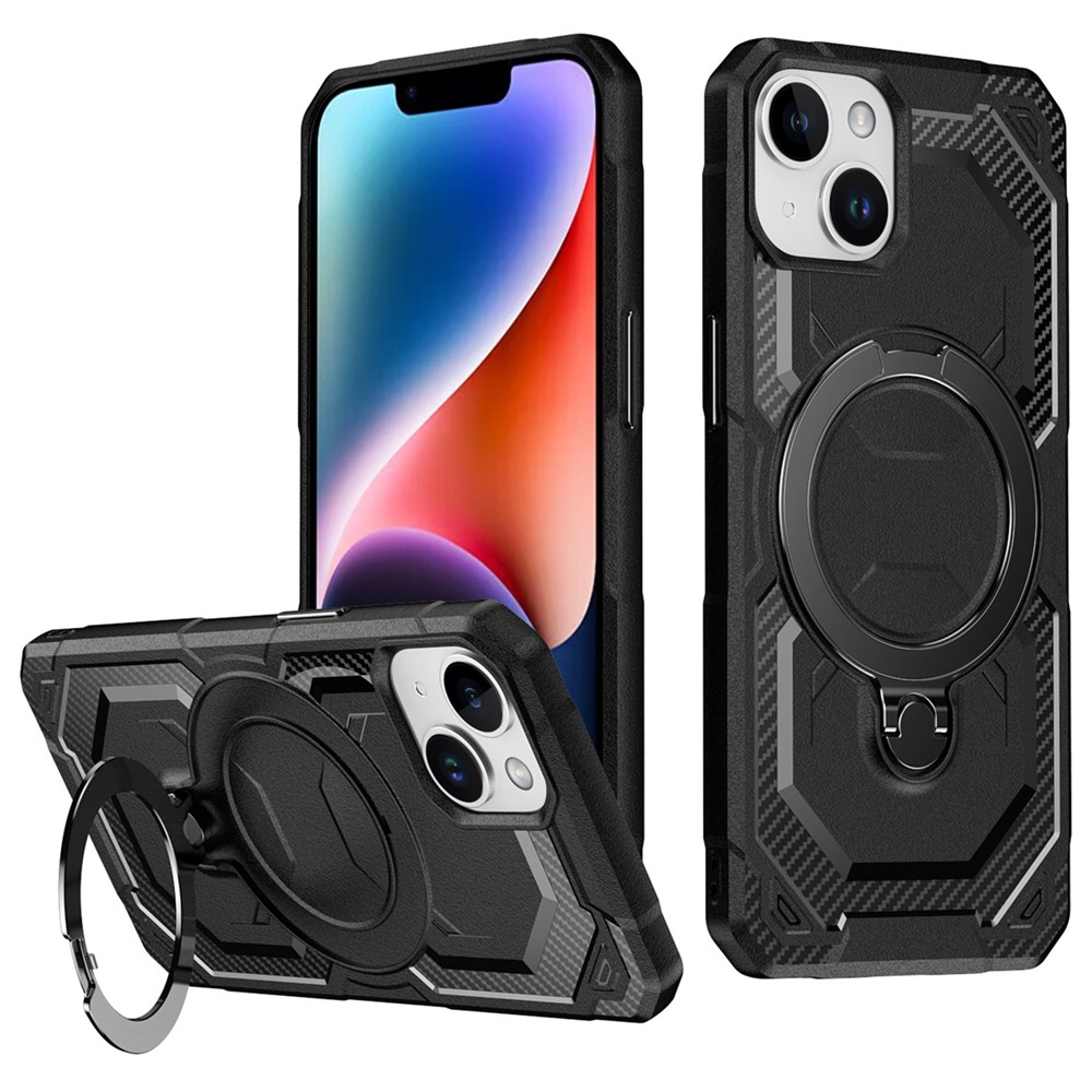 For iPhone 15 Plus / 14 Plus Case Compatible with MagSafe Kickstand TPU + PC Phone Cover - Black