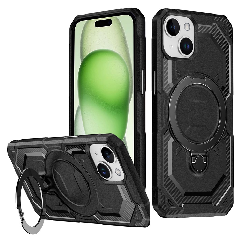 For iPhone 15 Case Compatible with MagSafe Kickstand TPU + PC Phone Cover - Black