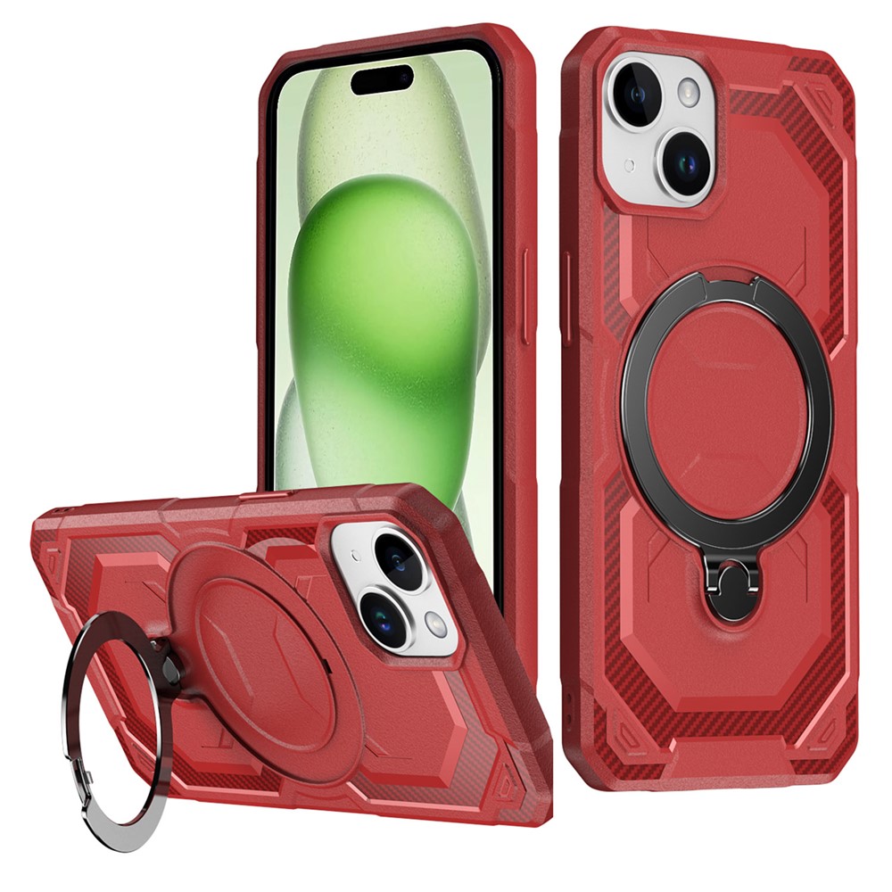 For iPhone 15 Case Compatible with MagSafe Kickstand TPU + PC Phone Cover - Red