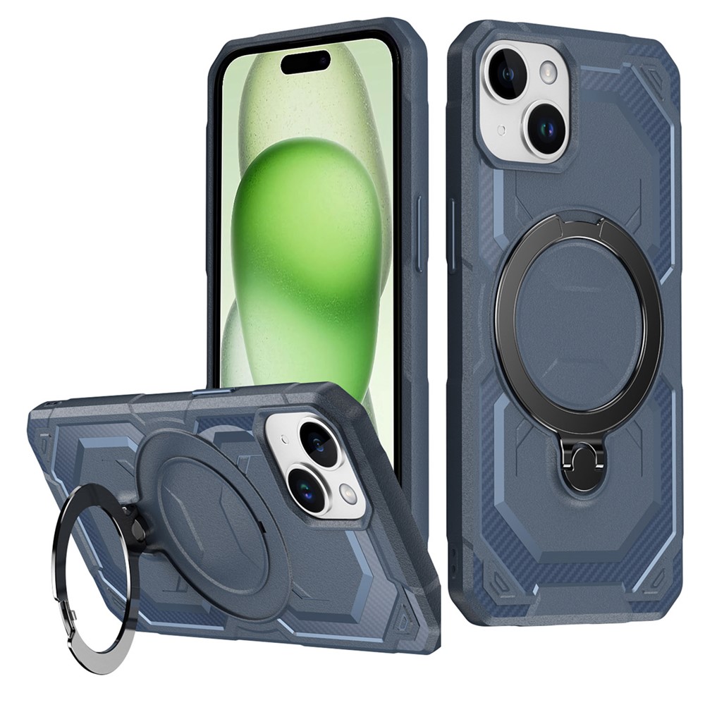 For iPhone 15 Case Compatible with MagSafe Kickstand TPU + PC Phone Cover - Navy Blue