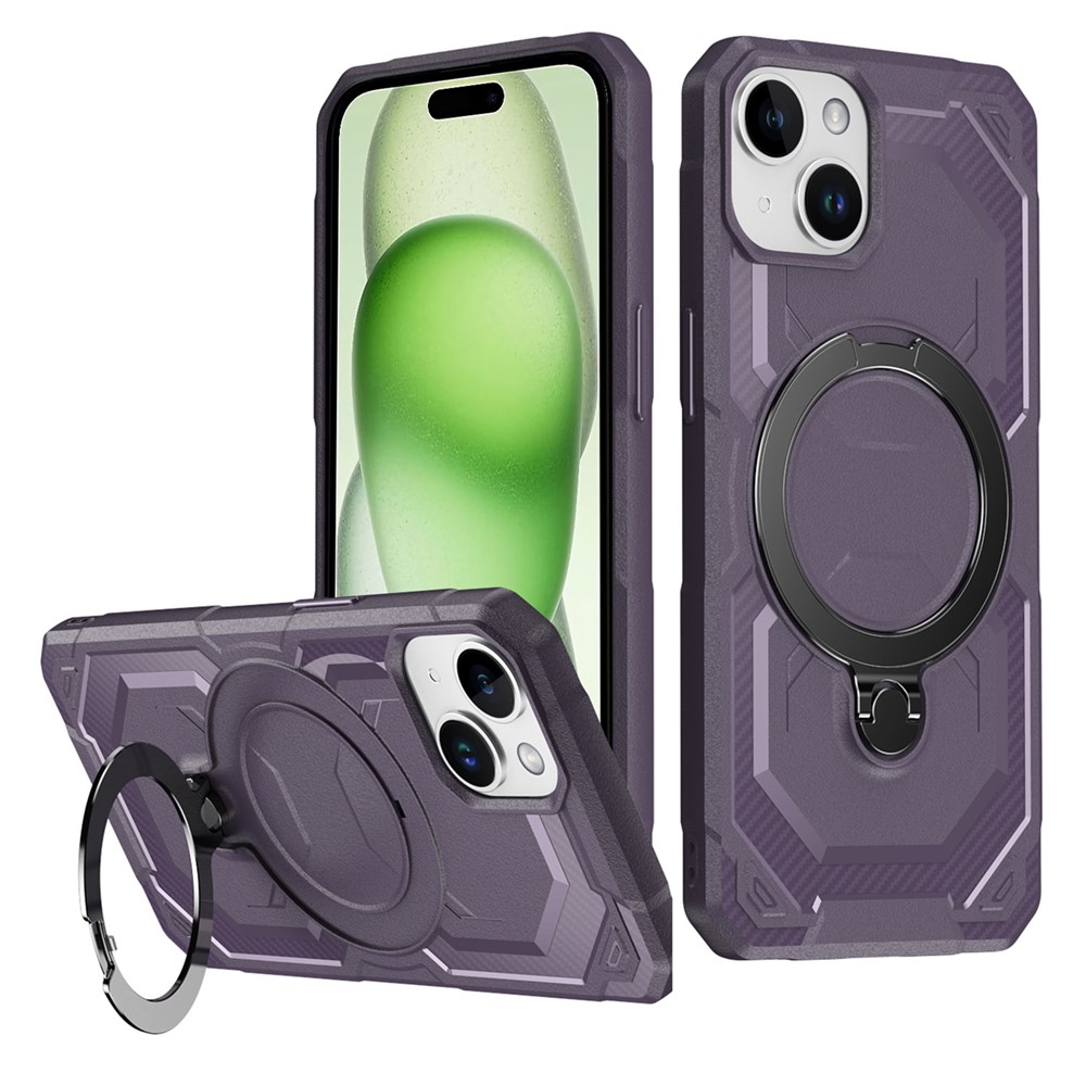 For iPhone 15 Case Compatible with MagSafe Kickstand TPU + PC Phone Cover - Dark Purple