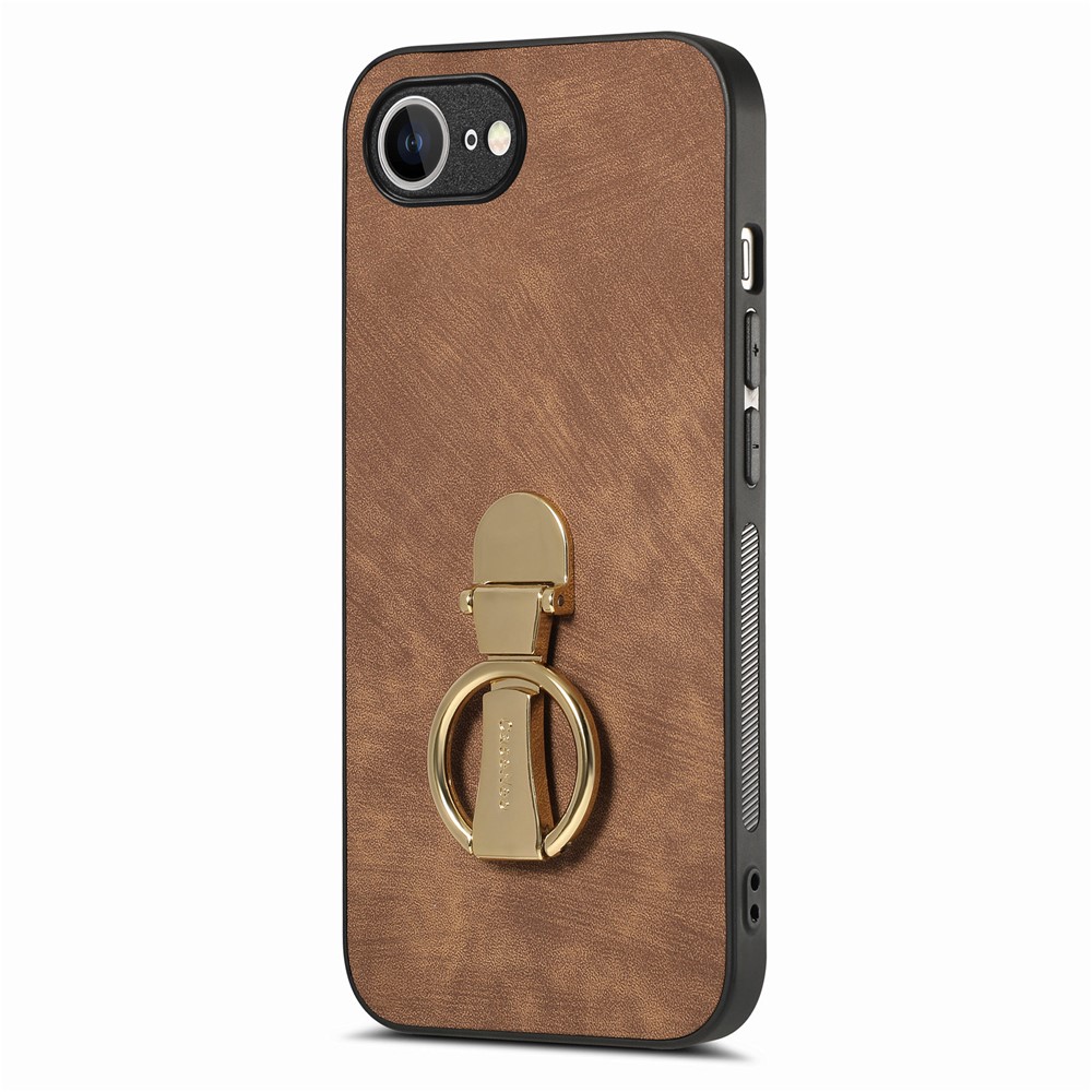 CASENEO D22 For iPhone 16e Case Folding Kickstand Retro Leather Back Phone Cover - Brown