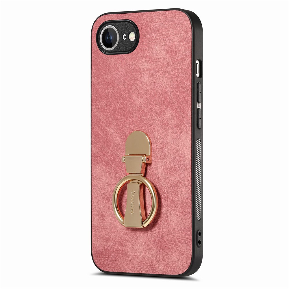 CASENEO D22 For iPhone 16e Case Folding Kickstand Retro Leather Back Phone Cover - Pink