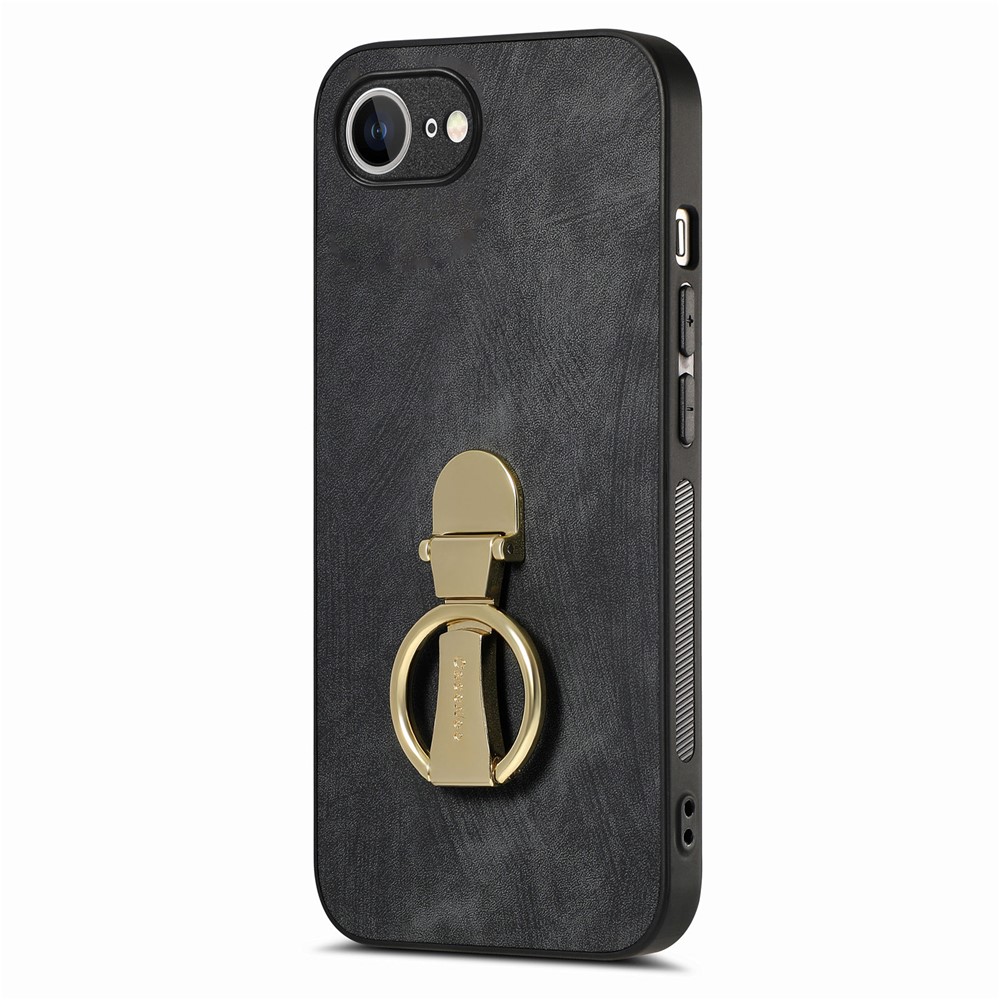 CASENEO D22 For iPhone 16e Case Folding Kickstand Retro Leather Back Phone Cover - Black