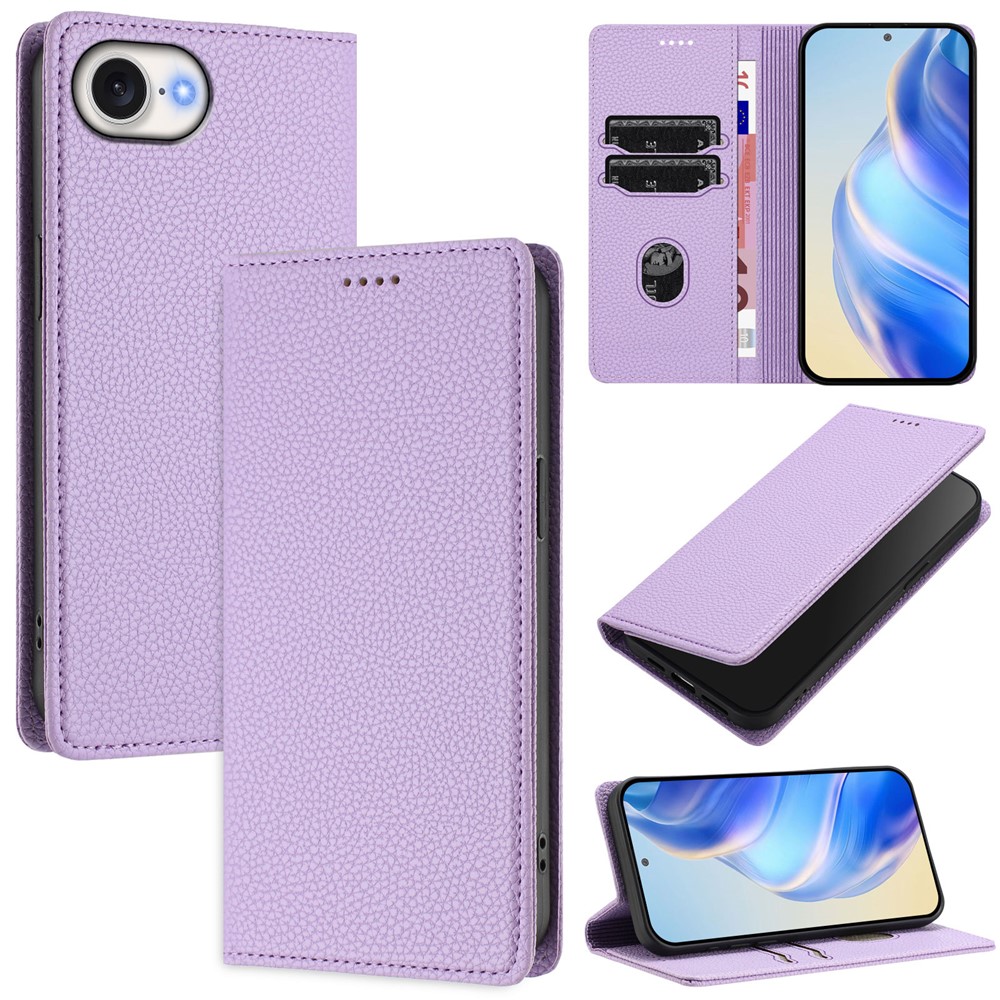 For iPhone 16e Wallet Case RFID Blocking Litchi Texture Leather Mobile Cover - Light Purple