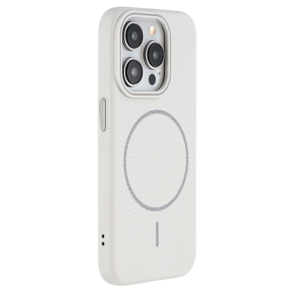 For iPhone 15 Pro Magnetic Case Litchi Texture TPU Phone Cover Compatible with MagSafe - Grey