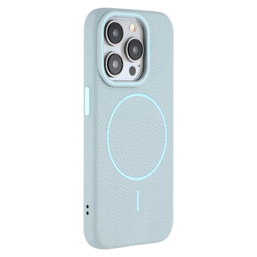 For iPhone 15 Pro Magnetic Case Litchi Texture TPU Phone Cover Compatible with MagSafe - Blue