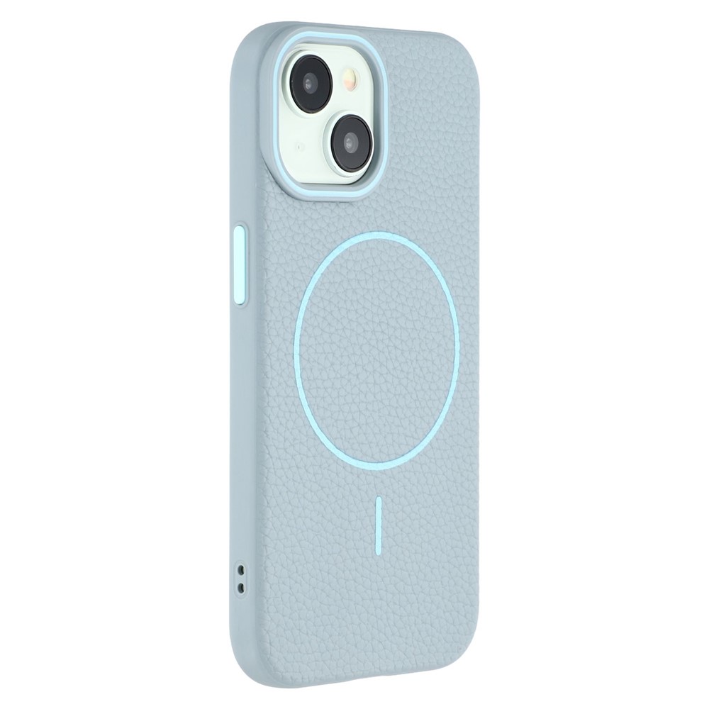 For iPhone 14 Magnetic Case Litchi Texture TPU Phone Cover Compatible with MagSafe - Blue